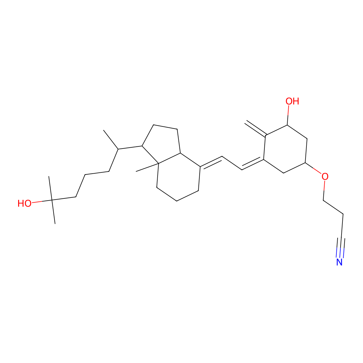 3-[(1R,3Z,5S)-3-[(2E)-2-[(1R,3aS,7aR)-1-[(2R)-6-hydroxy-6-methylheptan-2-yl]-7a-methyl-2,3,3a,5,6,7-hexahydro-1H-inden-4-ylidene]ethylidene]-5-hydroxy-4-methylidenecyclohexyl]oxypropanenitrile molecular structure, CAS 2070009-24-2