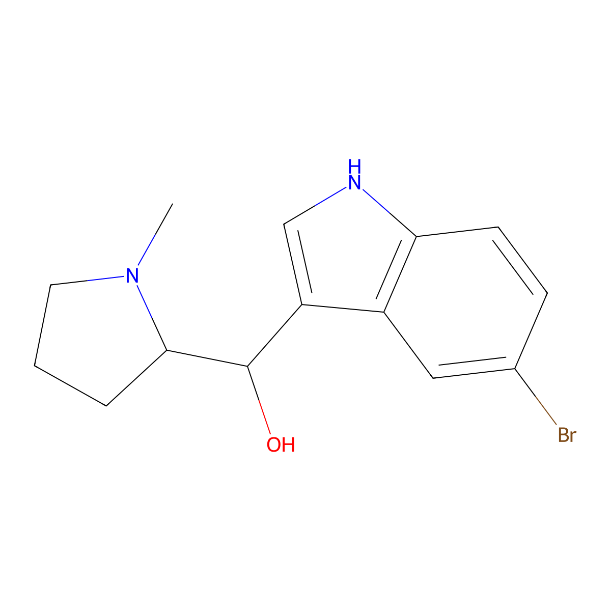 (S)-(5-bromo-1H-indol-3-yl)((R)-1-methylpyrrolidin-2-yl)methanol molecular structure, CAS 2070009-47-9
