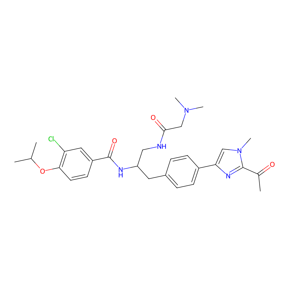 N-[(2S)-1-[4-(2-Acetyl-1-methylimidazol-4-yl)phenyl]-3-[[2-(dimethylamino)acetyl]amino]propan-2-yl]-3-chloro-4-propan-2-yloxybenzamide molecular structure, CAS 2070009-55-9