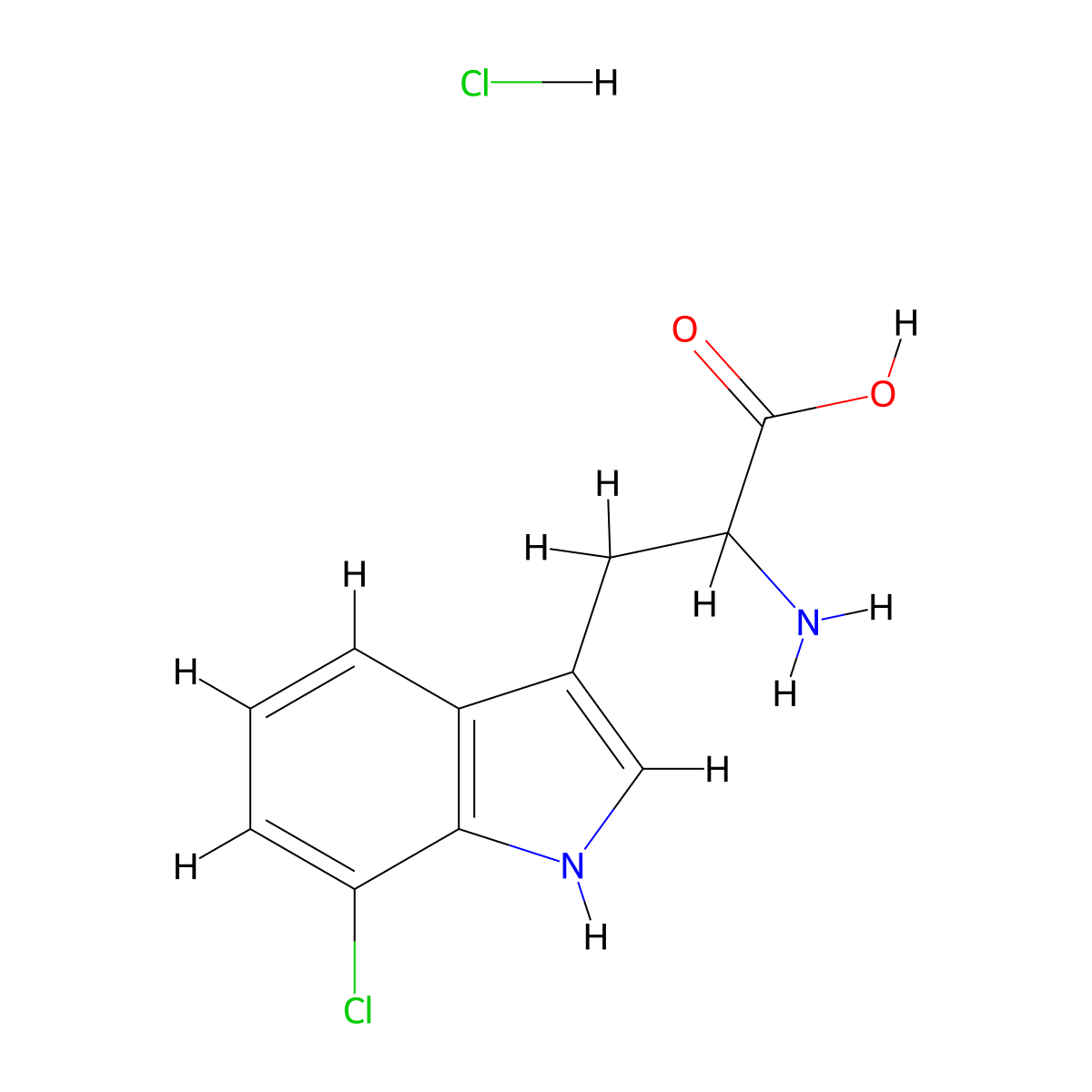 2-aMino-3-(7-chloro-1H-indol-3-yl)propanoic acid (hydrochloride) molecular structure, CAS 2070014-72-9