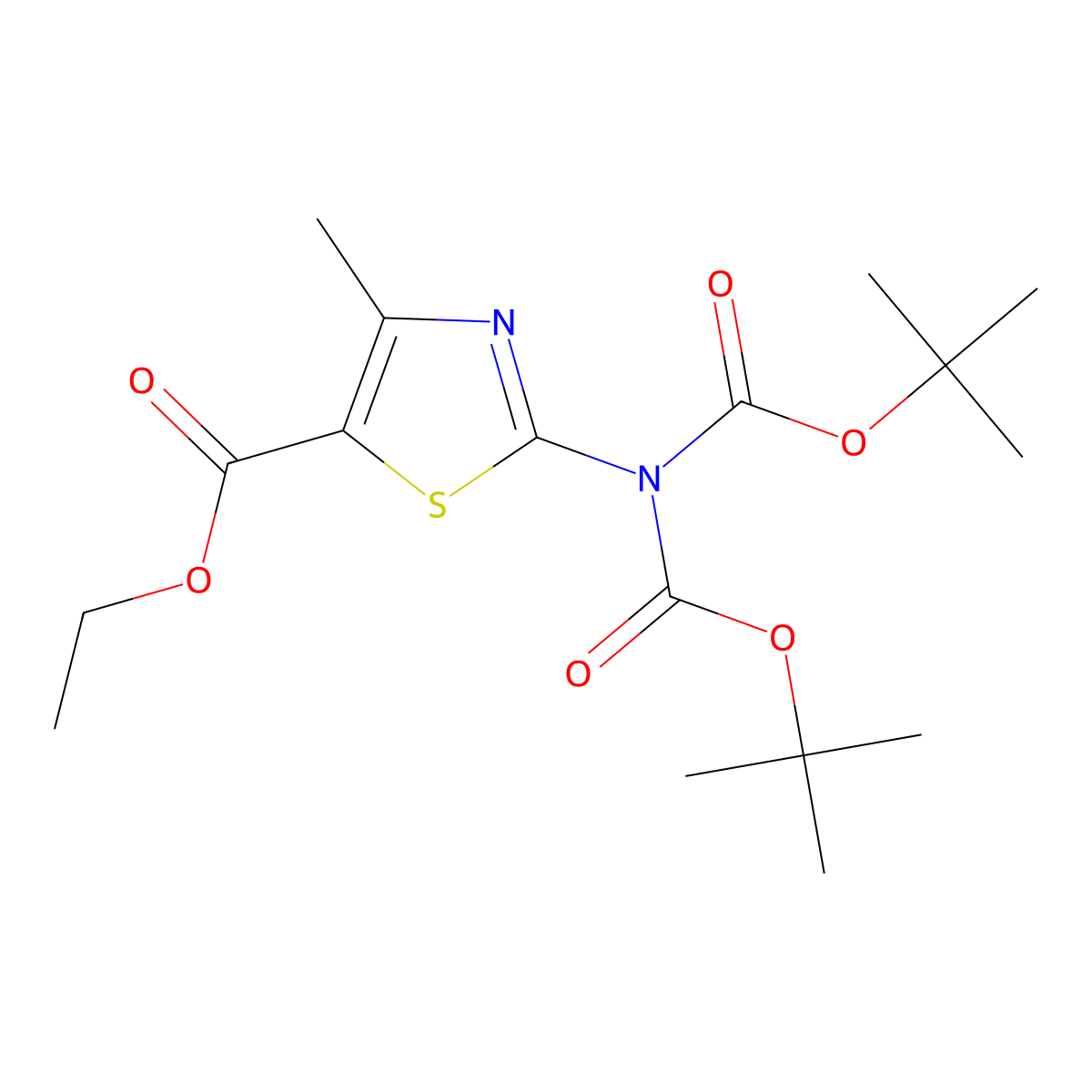 Ethyl 2-[bis[(2-methylpropan-2-yl)oxycarbonyl]amino]-4-methyl-1,3-thiazole-5-carboxylate molecular structure, CAS 2070014-77-4