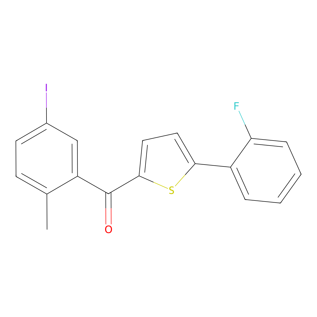 (5-(2-Fluorophenyl)thiophen-2-yl)(5-iodo-2-methylphenyl)methanone molecular structure, CAS 2070015-36-8