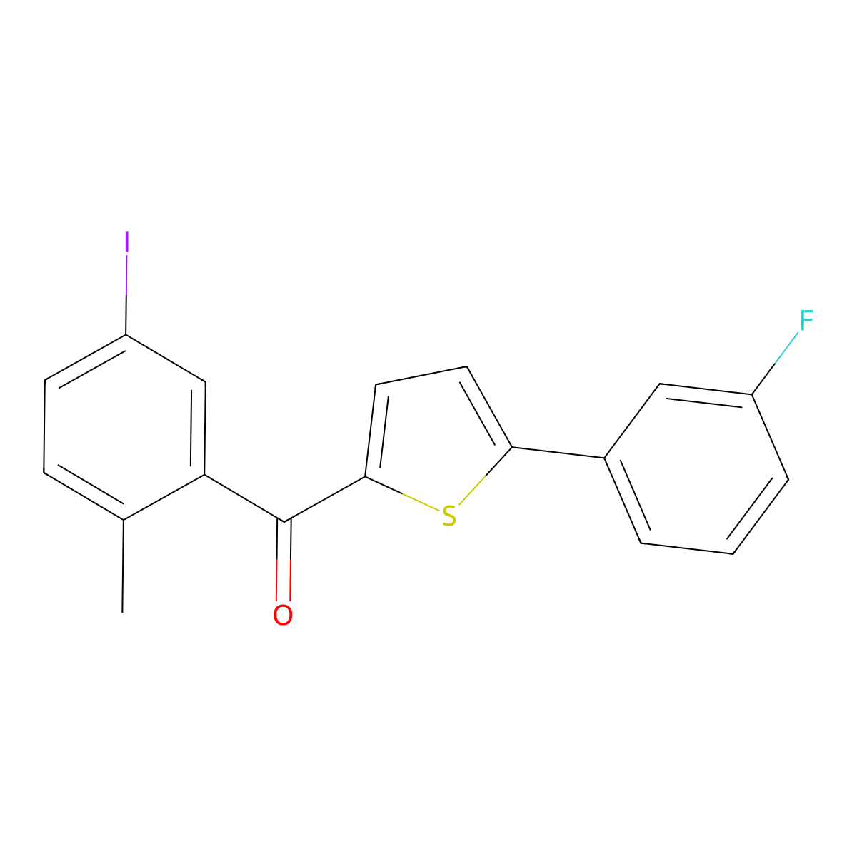 (5-(3-Fluorophenyl)thiophen-2-yl)(5-iodo-2-methylphenyl)methanone molecular structure, CAS 2070015-41-5
