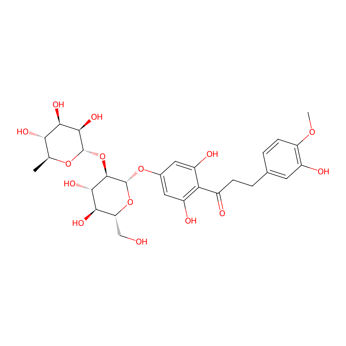 Neohesperidin dihydrochalcone molecular structure, CAS 20702-77-6