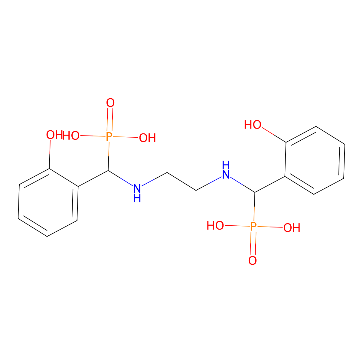 (Ethane-1,2-diylbis(imino((2-hydroxyphenyl)methylene)))bisphosphonic acid molecular structure, CAS 20708-36-5