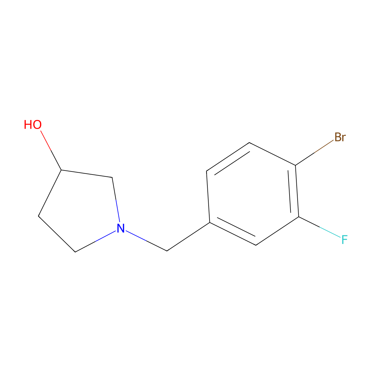 (3S)-1-(4-Bromo-3-fluoro-benzyl)-pyrrolidin-3-ol molecular structure, CAS 2070827-16-4