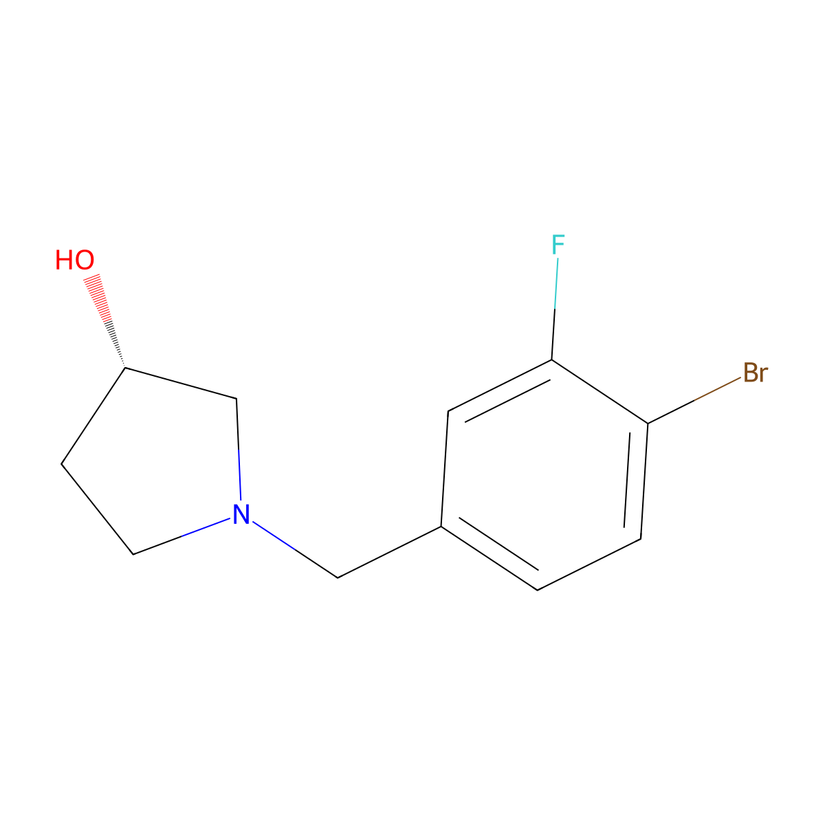 (3S)-1-(4-Bromo-3-fluoro-benzyl)-pyrrolidin-3-ol molecular structure, CAS 2070827-16-4