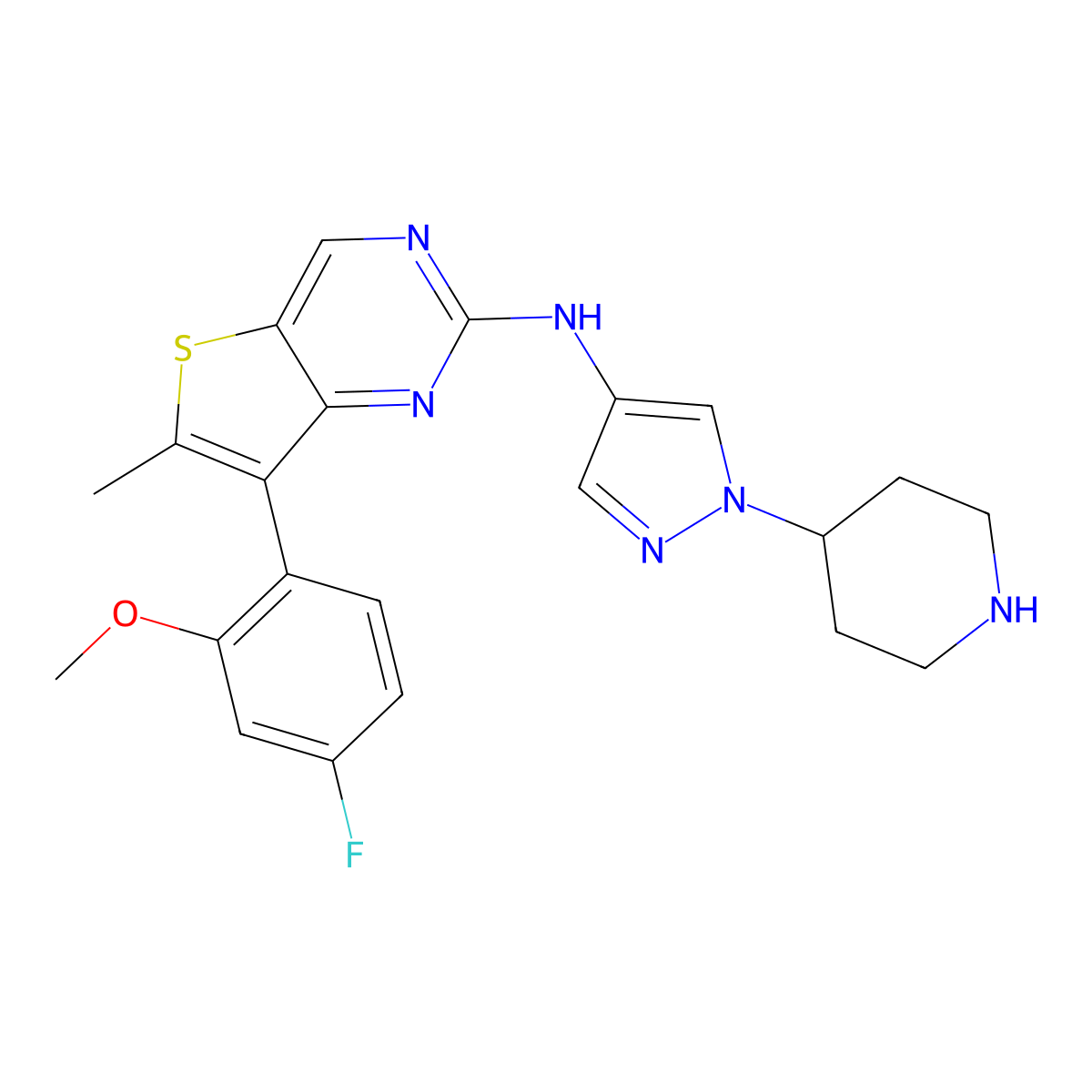 7-(4-Fluoro-2-methoxyphenyl)-6-methyl-N-(1-(piperidin-4-yl)-1H-pyrazol-4-yl) thieno (3,2-d)pyrimidin-2-amine molecular structure, CAS 2070931-57-4