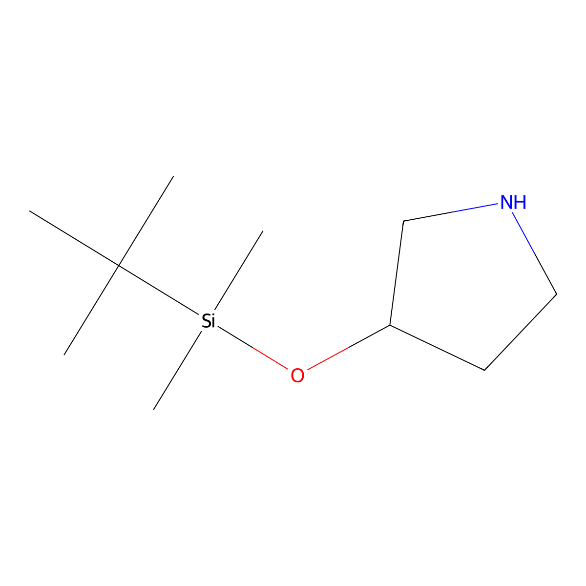 Pyrrolidine, 3-[[(1,1-dimethylethyl)dimethylsilyl]oxy]-, (3S)- molecular structure, CAS 207113-36-8