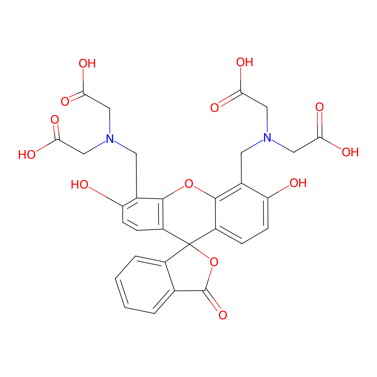 2-[[5'-[[Bis(carboxymethyl)amino]methyl]-3',6'-dihydroxy-3-oxospiro[2-benzofuran-1,9'-xanthene]-4'-yl]methyl-(carboxymethyl)amino]acetic acid molecular structure, CAS 207124-64-9