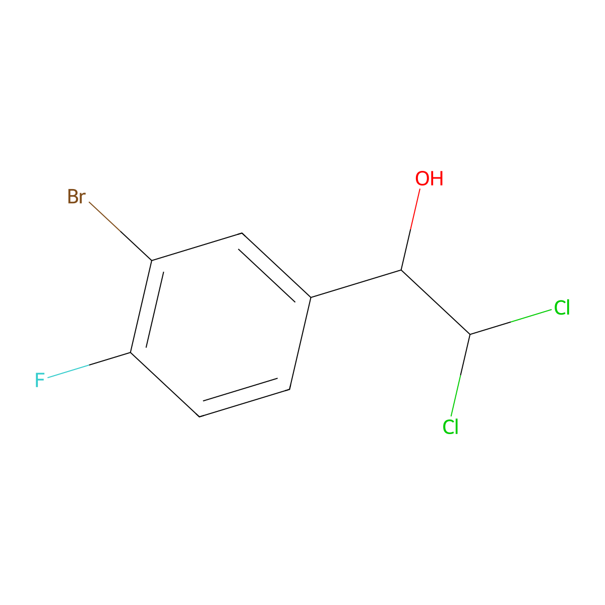 1-(3-Bromo-4-fluorophenyl)-2,2-dichloroethanol molecular structure, CAS 2071258-16-5
