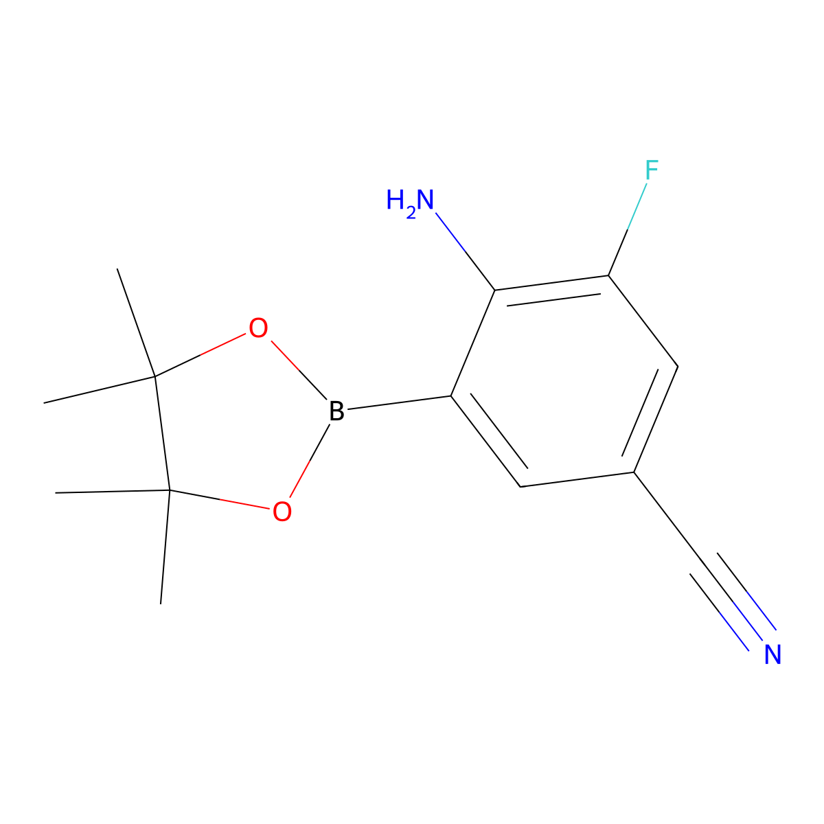 4-Amino-3-fluoro-5-(4,4,5,5-tetramethyl-1,3,2-dioxaborolan-2-yl)benzonitrile molecular structure, CAS 2071267-76-8