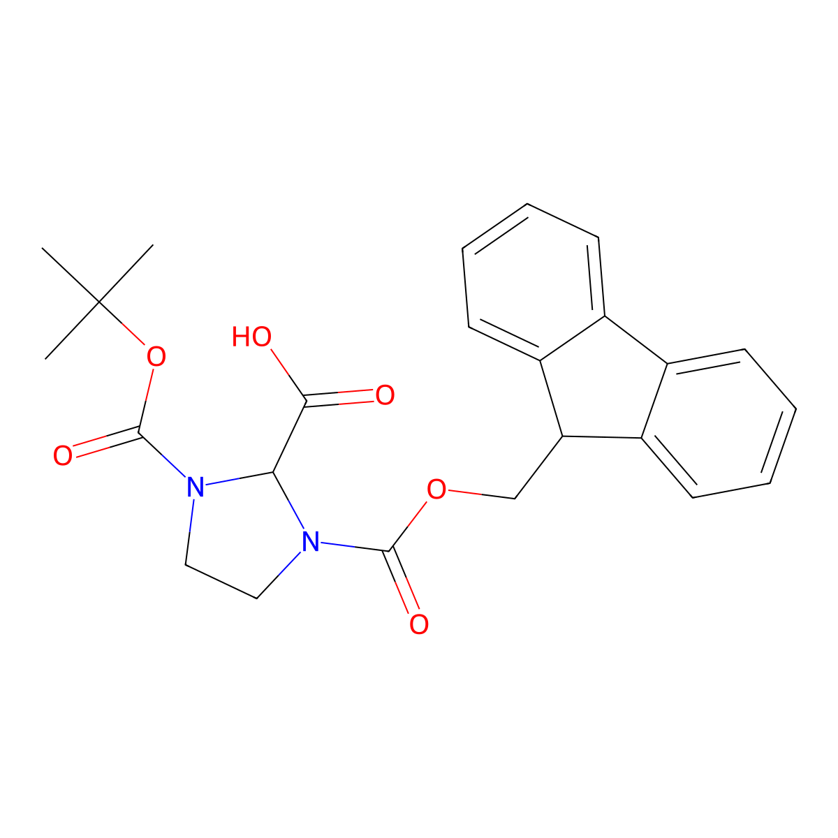 1-(((9H-Fluoren-9-yl)methoxy)carbonyl)-3-(tert-butoxycarbonyl)imidazolidine-2-carboxylic acid molecular structure, CAS 207129-12-2