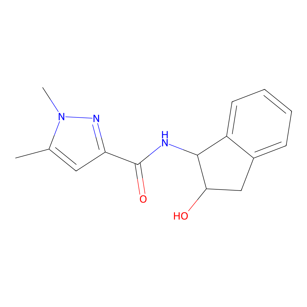 N-(2-hydroxy-2,3-dihydro-1H-inden-1-yl)-1,5-dimethyl-1H-pyrazole-3-carboxamide molecular structure, CAS 2071323-80-1