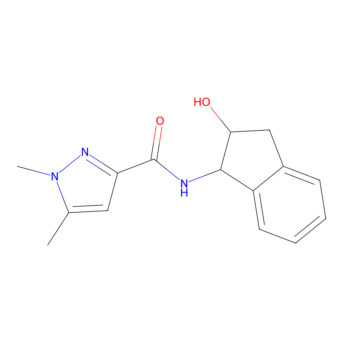 N-(2-hydroxy-2,3-dihydro-1H-inden-1-yl)-1,5-dimethyl-1H-pyrazole-3-carboxamide molecular structure, CAS 2071323-80-1