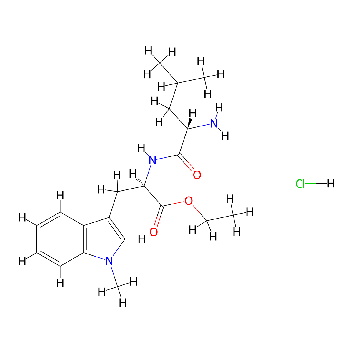 Ethyl leucyl-1-methyl-D-tryptophanate hydrochloride molecular structure, CAS 2071683-99-1