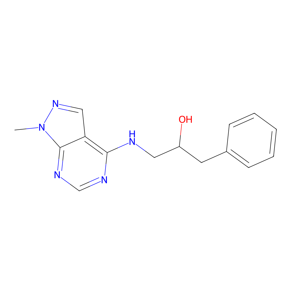1-({1-methyl-1H-pyrazolo[3,4-d]pyrimidin-4-yl}amino)-3-phenylpropan-2-ol molecular structure, CAS 2071744-04-0
