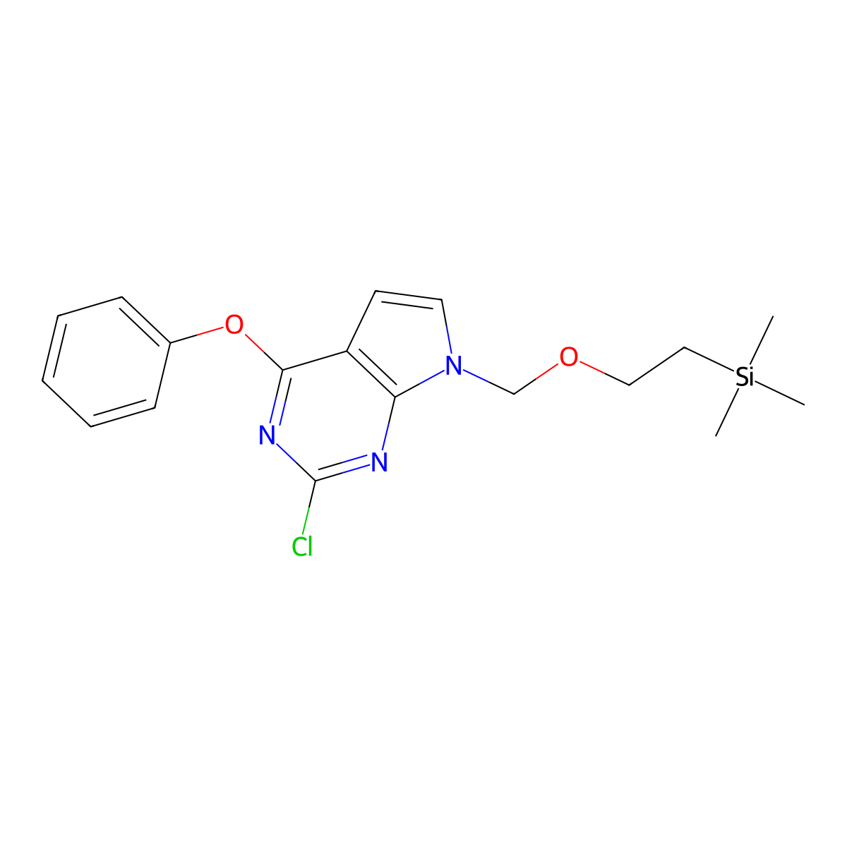 2-Chloro-4-phenoxy-7-((2-(trimethylsilyl)ethoxy)methyl)-7H-pyrrolo[2,3-D]pyrimidine molecular structure, CAS 2072051-44-4