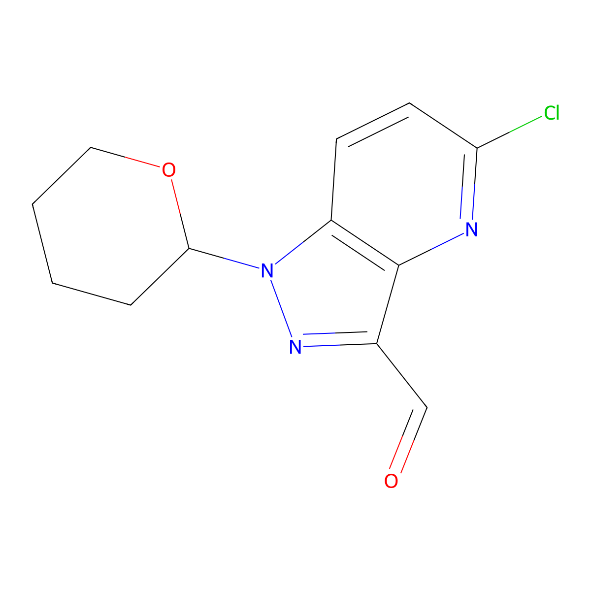 5-chloro-1-(oxan-2-yl)-1H-pyrazolo[4,3-b]pyridine-3-carbaldehyde molecular structure, CAS 2072073-10-8