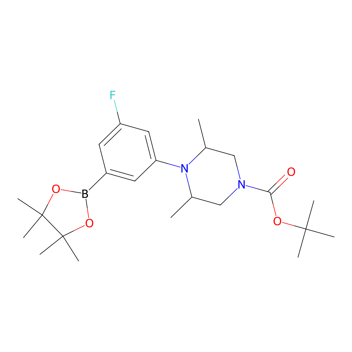 3-[(2R,6S)-Rel-4-boc-2,6-dimethyl-1-piperazinyl]-5-fluorophenylboronic acid pinacol ester molecular structure, CAS 2072094-20-1