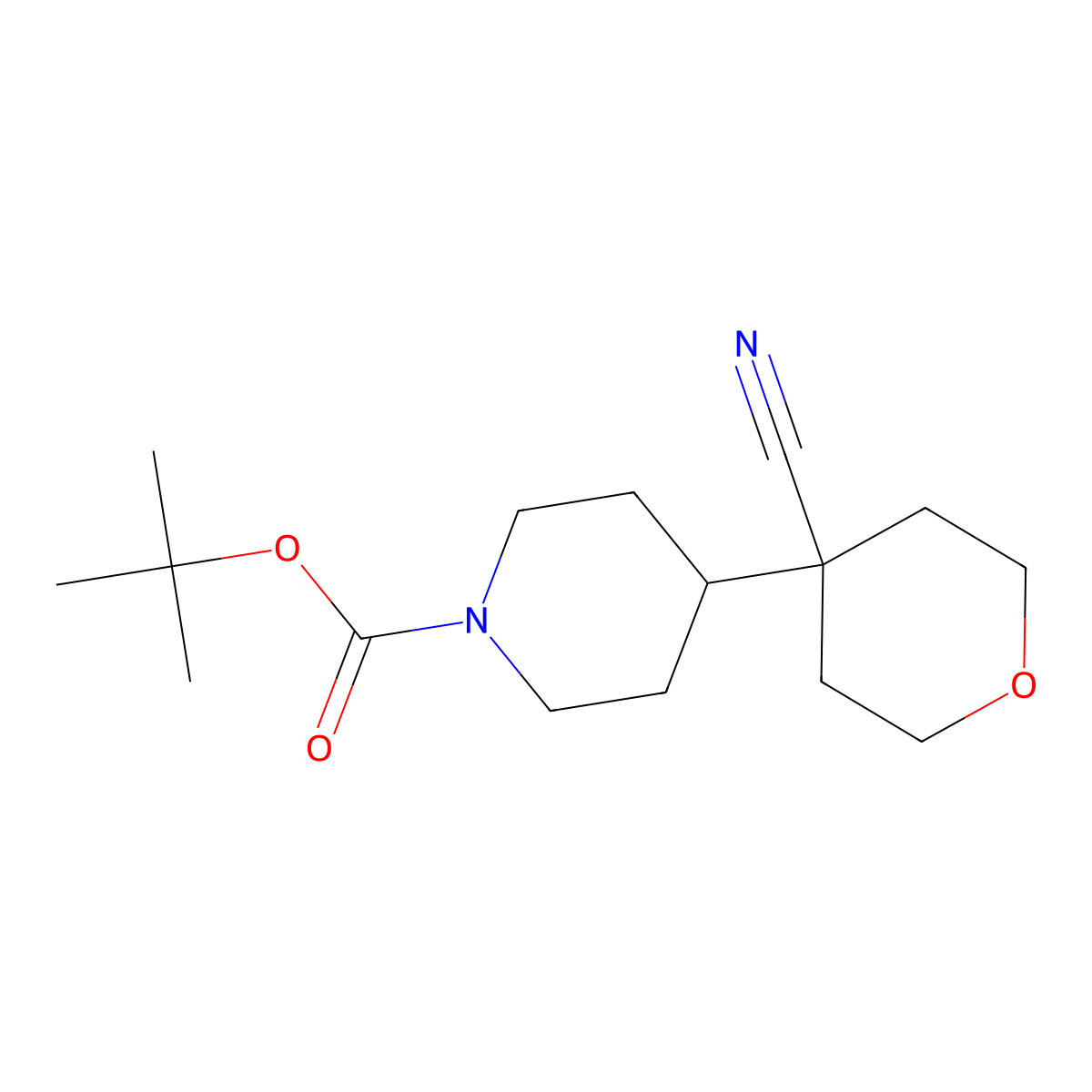 Tert-butyl4-(4-cyanooxan-4-yl)piperidine-1-carboxylate molecular structure, CAS 2072127-73-0