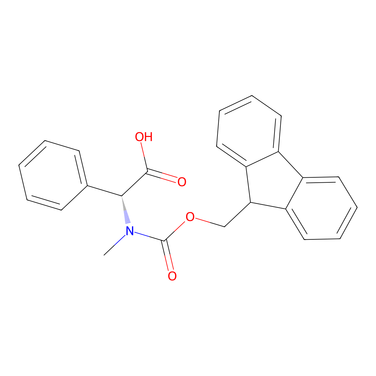 (R)-2-((((9H-fluoren-9-yl)methoxy)carbonyl)(methyl)amino)-2-phenylacetic acid molecular structure, CAS 2072129-34-9