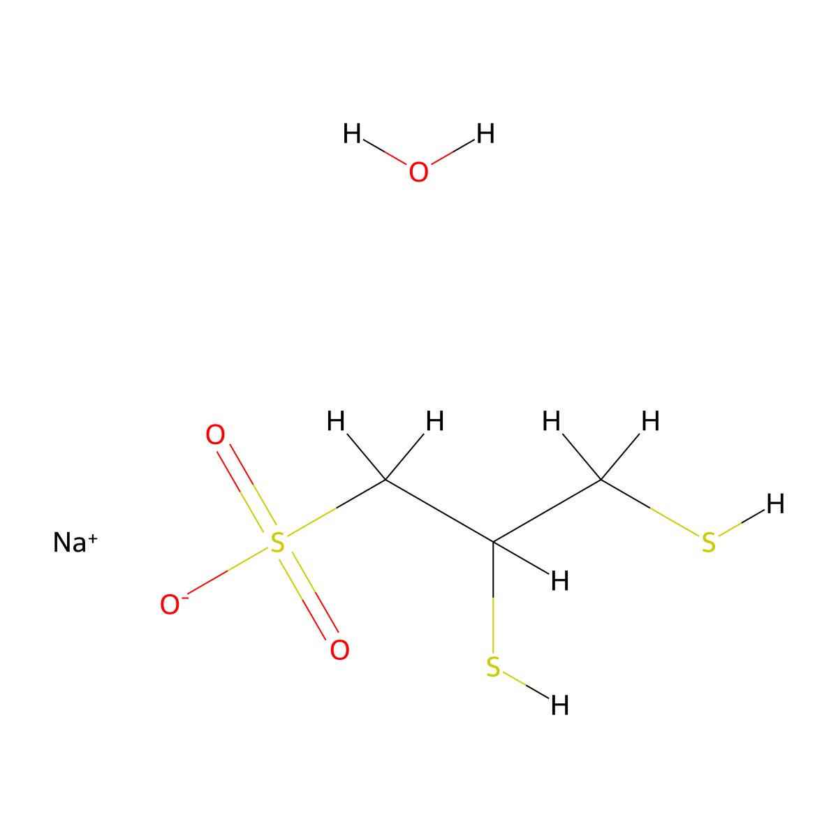 sodium;2,3-bis(sulfanyl)propane-1-sulfonate;hydrate molecular structure, CAS 207233-91-8