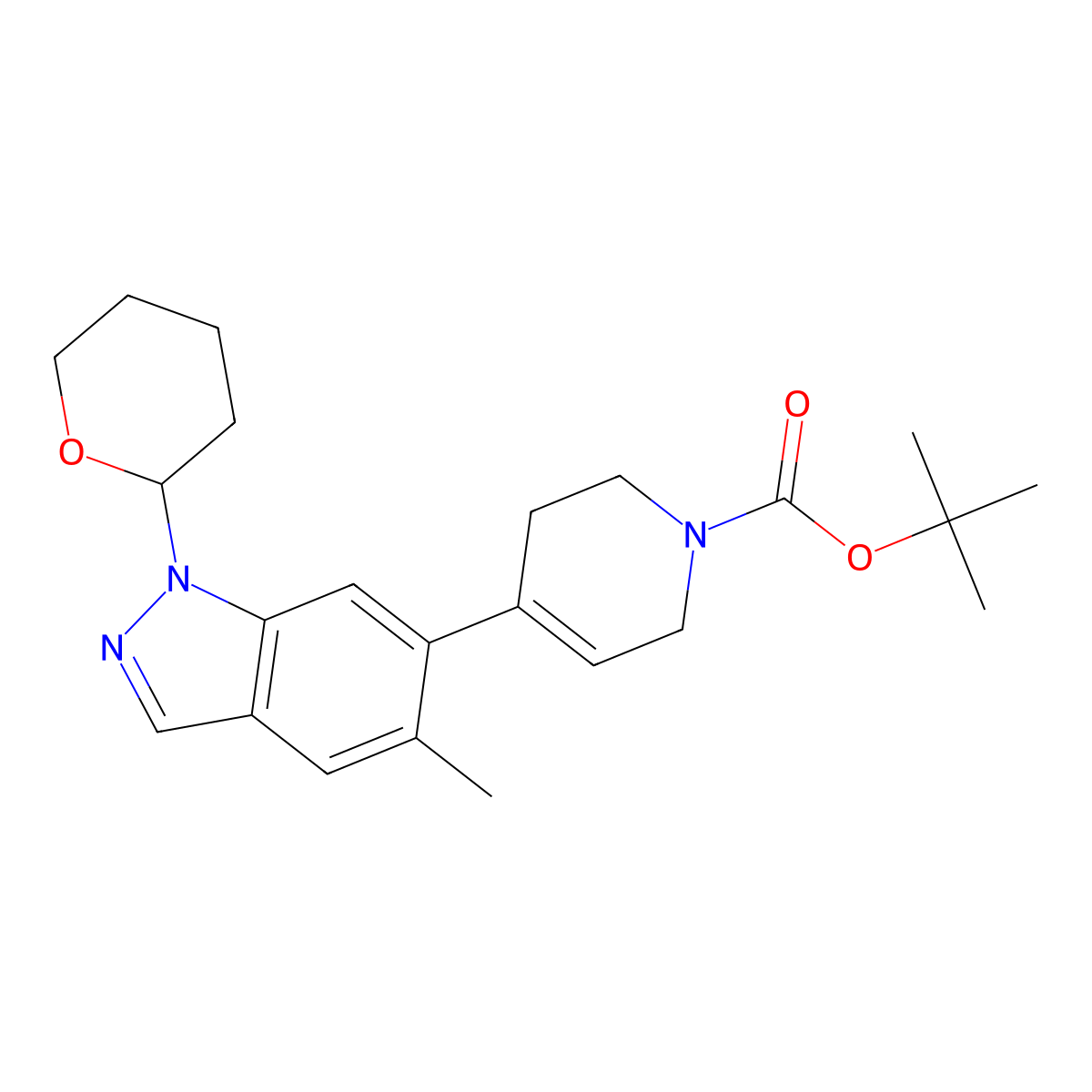 Tert-butyl 4-(5-methyl-1-(tetrahydro-2H-pyran-2-yl)-1H-indazol-6-yl)-3,6-dihydropyridine-1(2h)-carboxylate molecular structure, CAS 2072803-90-6