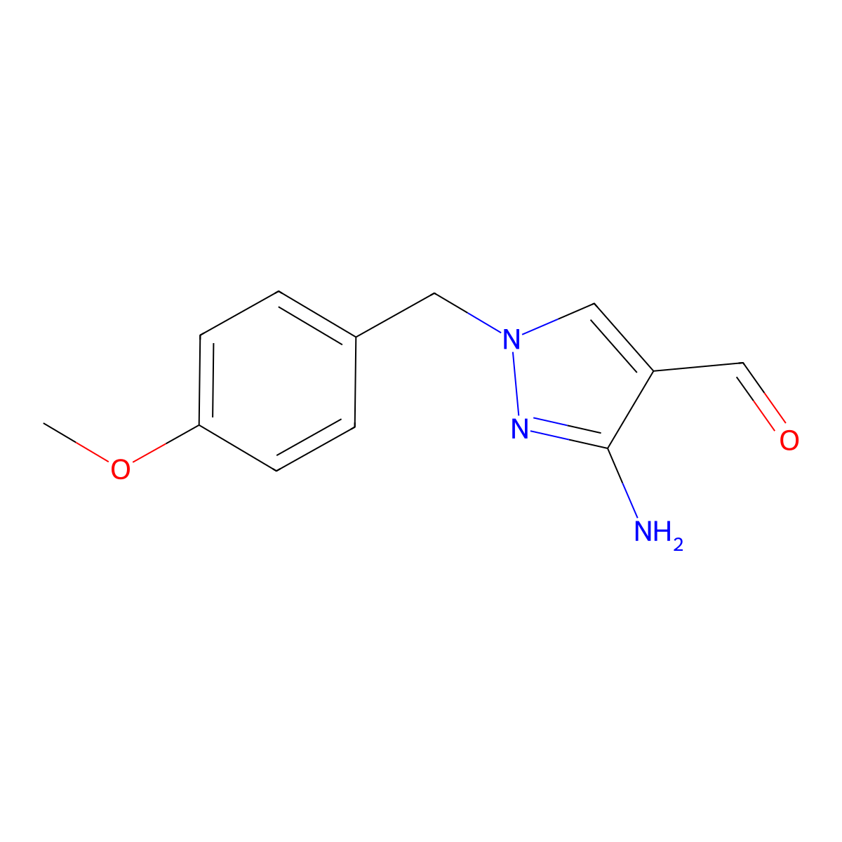 3-Amino-1-(4-methoxybenzyl)-1H-pyrazole-4-carbaldehyde molecular structure, CAS 2072805-46-8