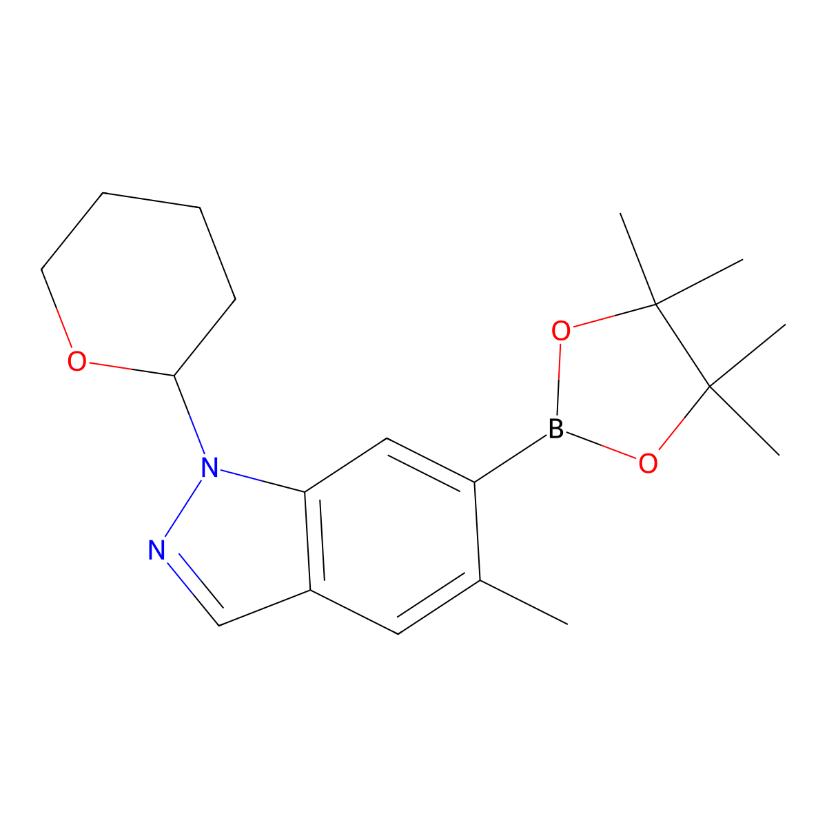 5-methyl-1-(tetrahydro-2H-pyran-2-yl)-6-(4,4,5,5-tetramethyl-1,3,2-dioxaborolan-2-yl)-1H-indazole molecular structure, CAS 2072805-66-2
