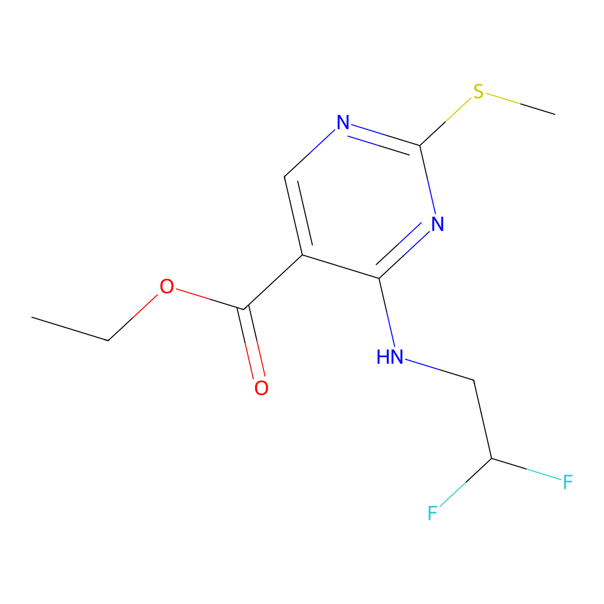 Ethyl 4-((2,2-difluoroethyl)amino)-2-(methylthio)pyrimidine-5-carboxylate molecular structure, CAS 2073046-95-2