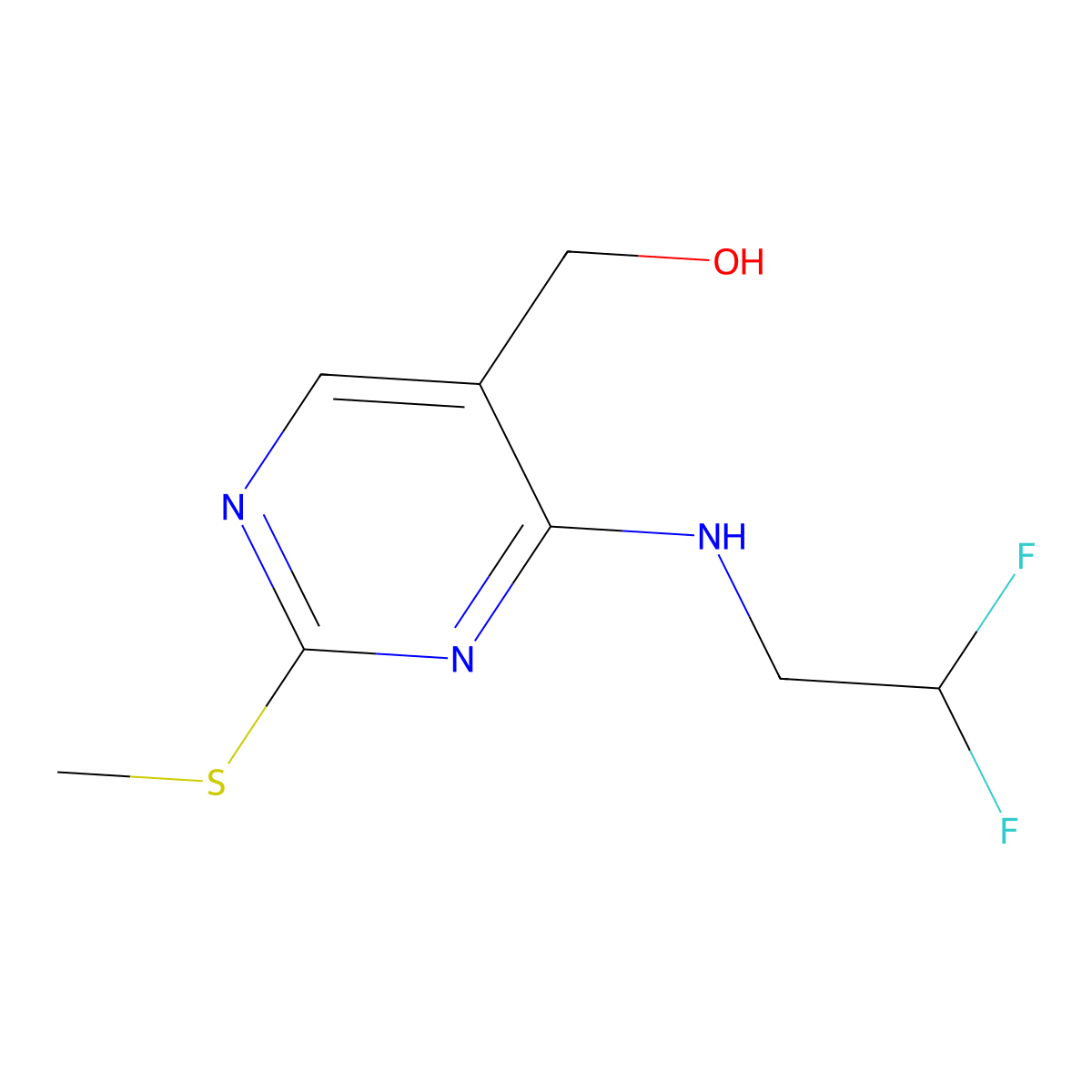 (4-((2,2-Difluoroethyl)amino)-2-(methylthio)pyrimidin-5-YL)methanol molecular structure, CAS 2073046-97-4