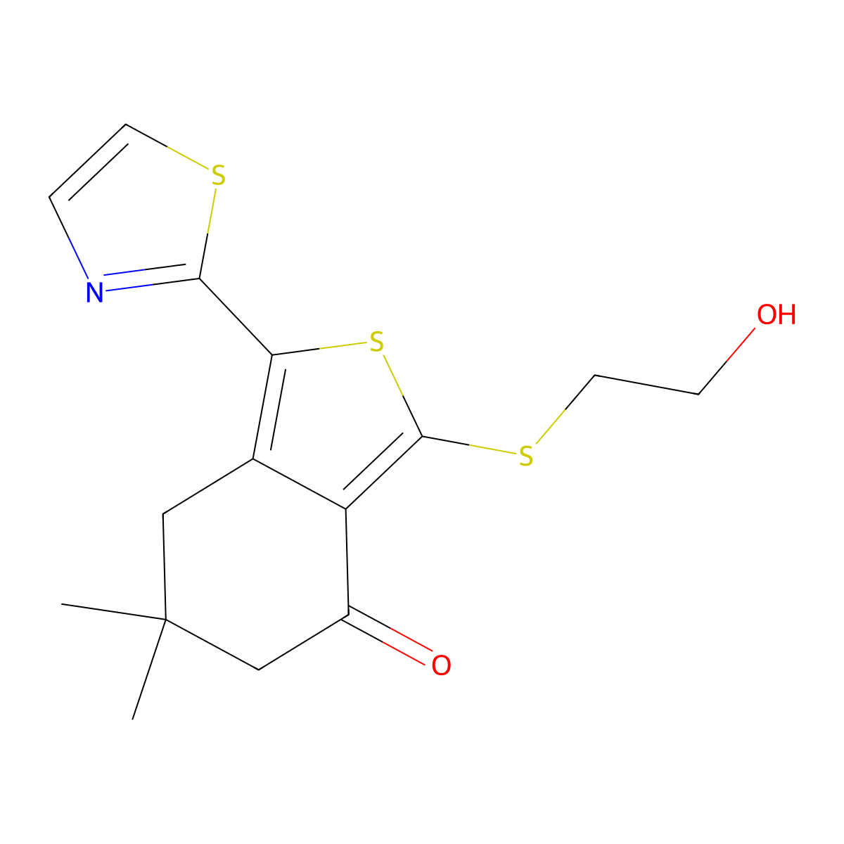 6,6-dimethyl-3-(2-hydroxyethyl)thio-1-(thiazol-2-yl)-6,7-dihydro-2-benzothiophen-4(5H)-one molecular structure, CAS 207306-50-1
