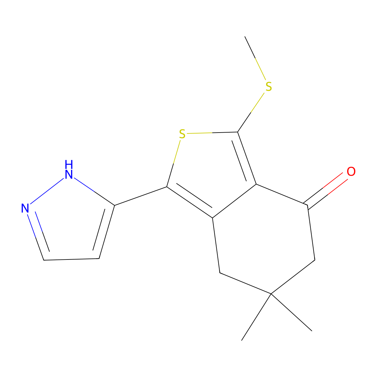 6,6-dimethyl-3-(methylthio)-1-(1H-pyrazol-3-yl)-6,7-dihydrobenzo[c]thiophen-4(5H)-one molecular structure, CAS 207307-44-6
