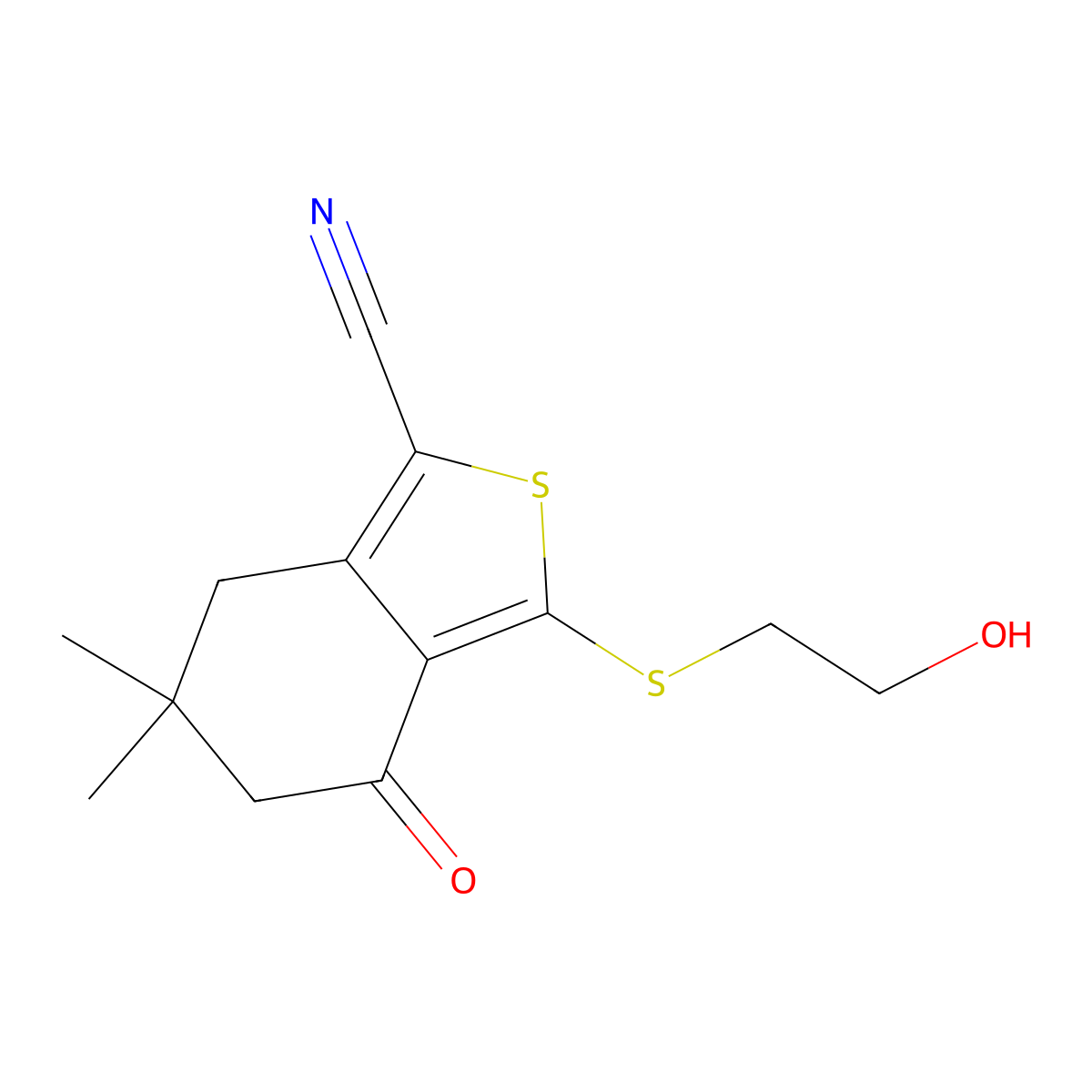 3-(2-Hydroxyethylsulfanyl)-6,6-dimethyl-4-oxo-5,7-dihydro-2-benzothiophene-1-carbonitrile molecular structure, CAS 207307-49-1