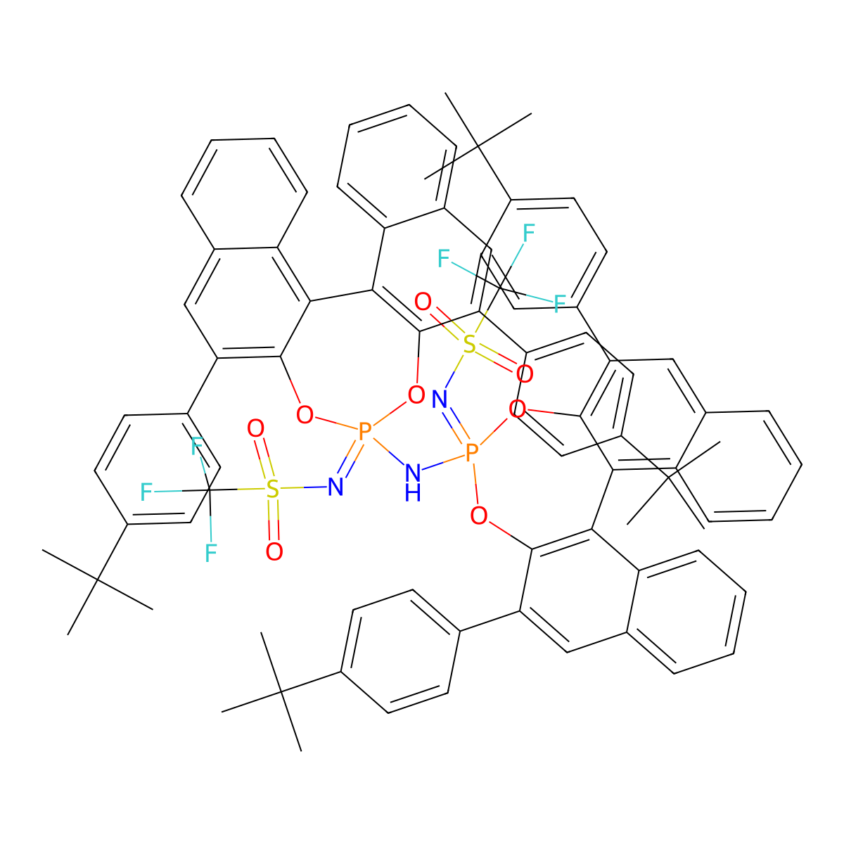 (S,S)-N,N'-(Azanediylbis(2,6-bis(4-(tert-butyl)phenyl)-4L5-dinaphtho[2,1-D:1',2'-F][1,3,2]dioxaphosphepine-4-YL-4-ylidene))bis(1,1,1-trifluoromethanesulfonamide) molecular structure, CAS 2073168-80-4