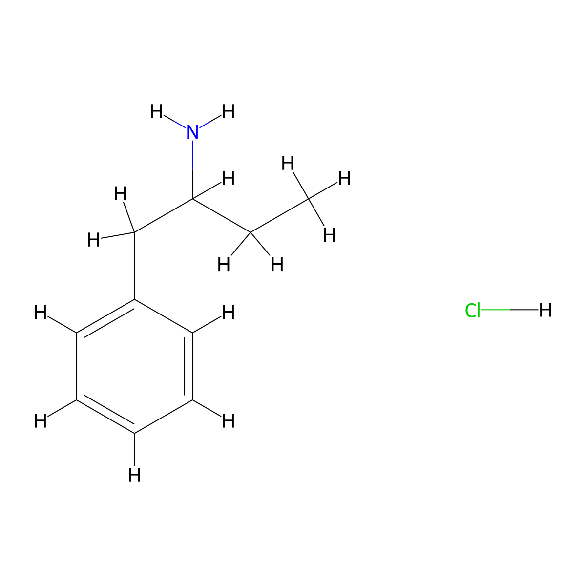 1-Phenylbutan-2-amine--hydrogen chloride (1/1) molecular structure, CAS 20735-15-3
