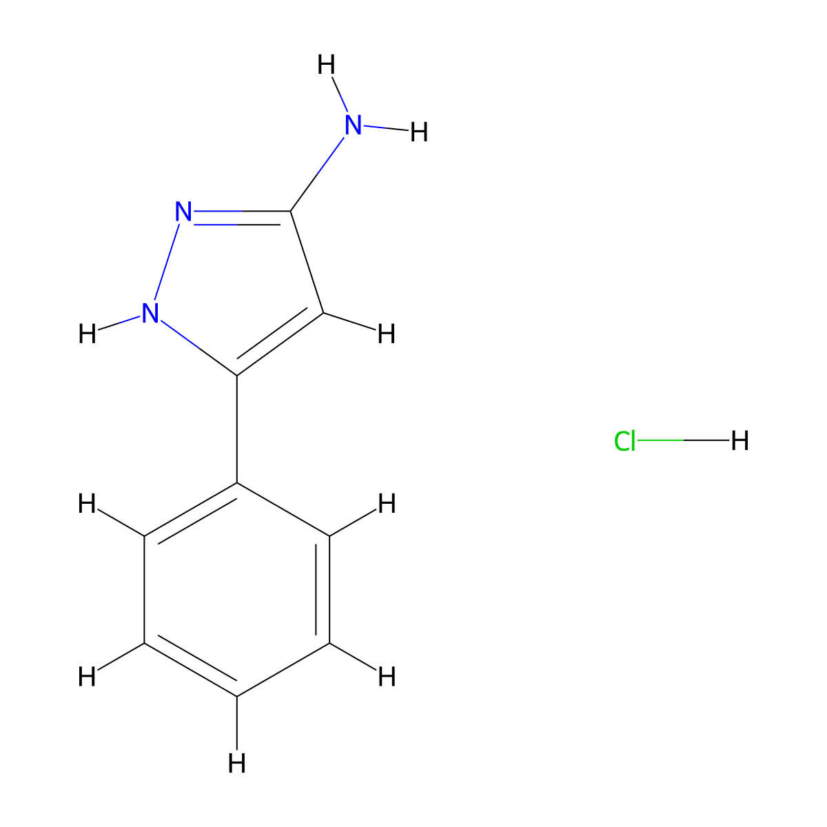 5-phenyl-1H-pyrazol-3-amine hydrochloride molecular structure, CAS 20737-62-6