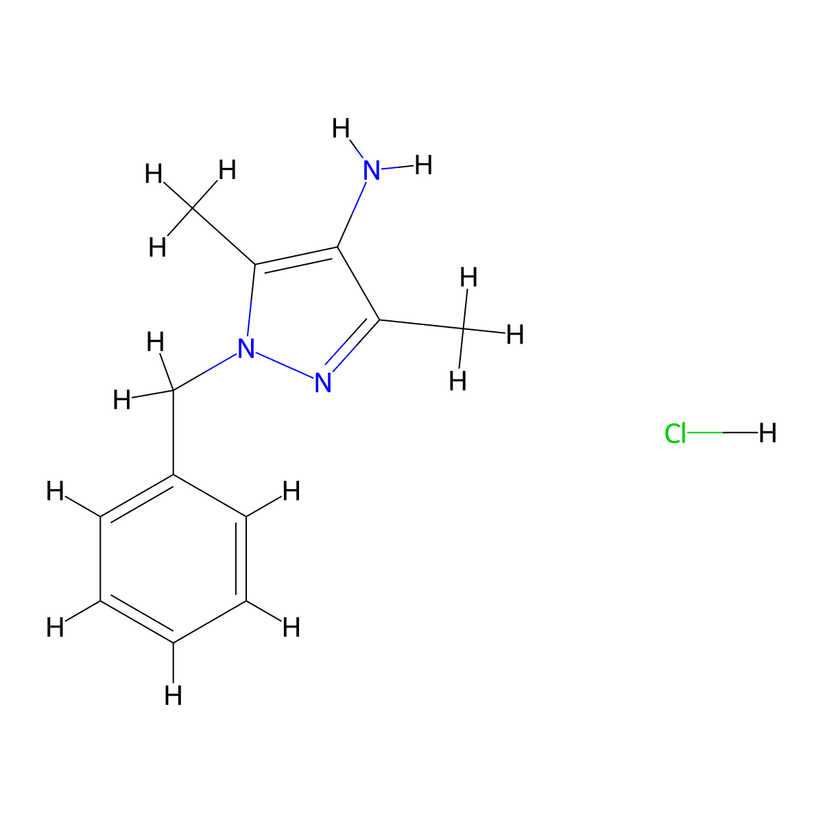 1-Benzyl-3,5-dimethyl-1H-pyrazol-4-amine hydrochloride molecular structure, CAS 20737-84-2