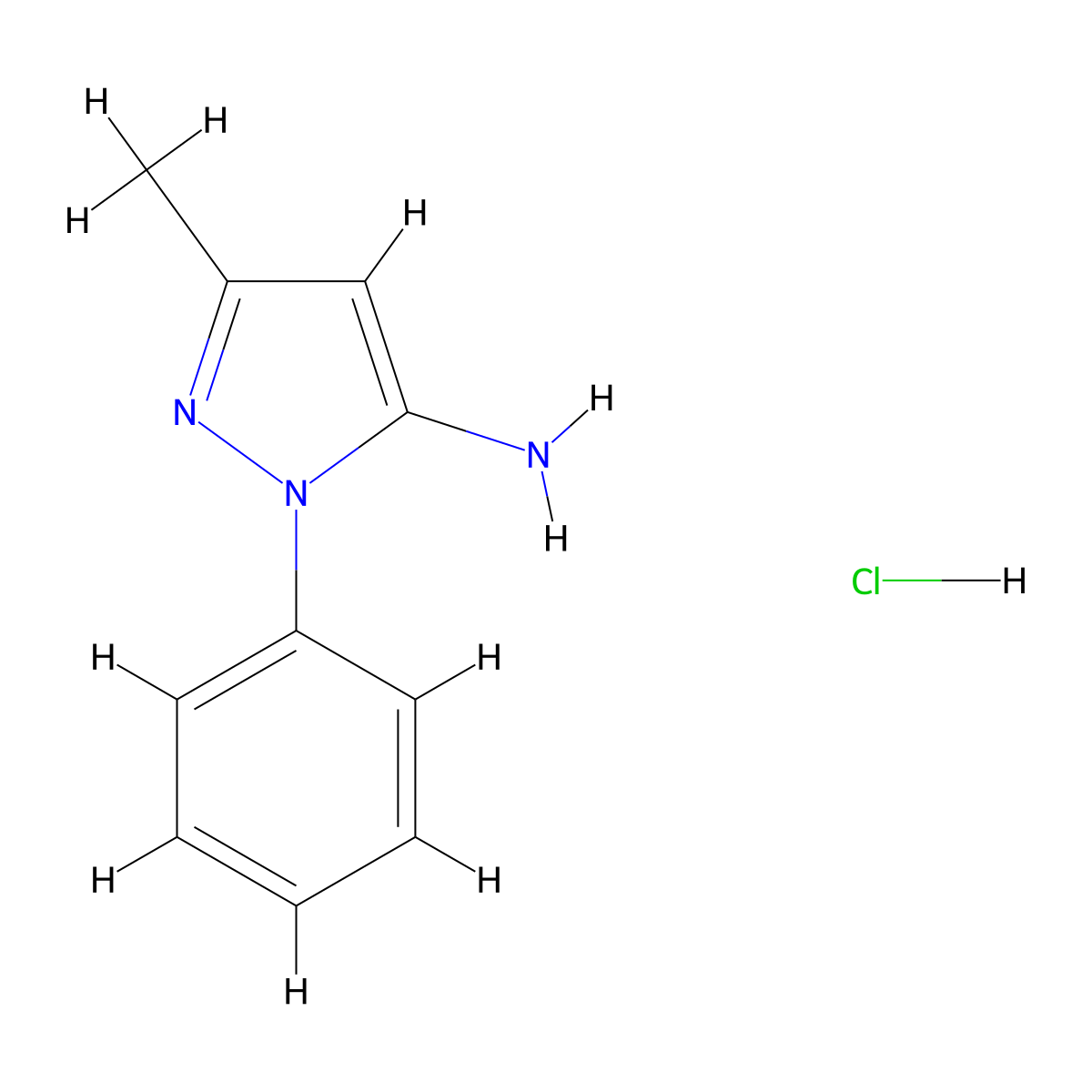 3-methyl-1-phenyl-1H-pyrazol-5-amine hydrochloride molecular structure, CAS 20737-88-6