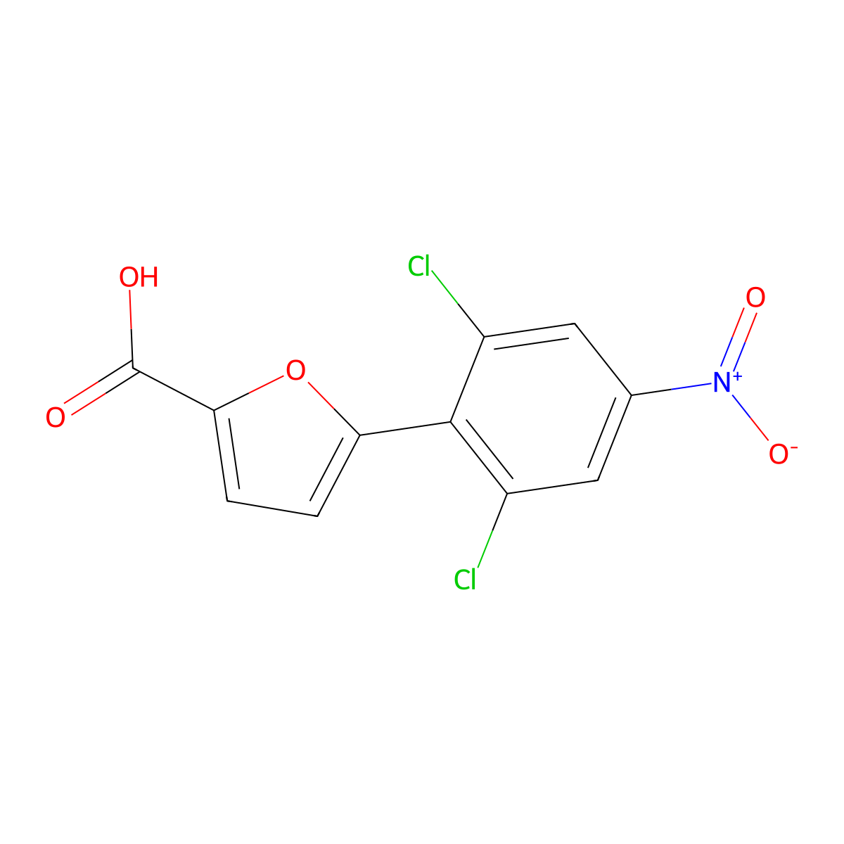 5-(2,6-Dichloro-4-nitrophenyl)furan-2-carboxylic acid molecular structure, CAS 207399-23-3