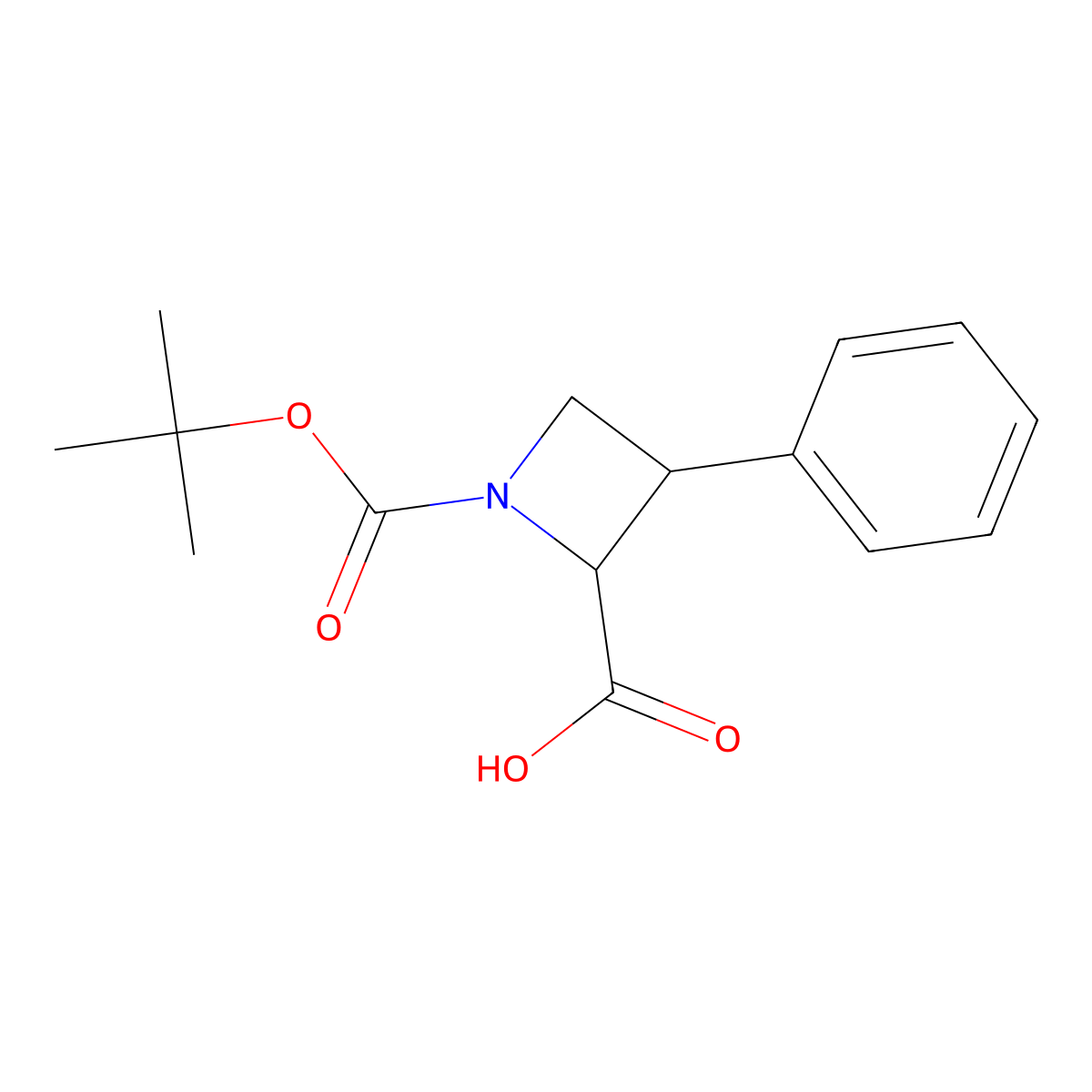 rel-1-(1,1-Dimethylethyl) (2R,3R)-3-phenyl-1,2-azetidinedicarboxylate molecular structure, CAS 207405-71-8