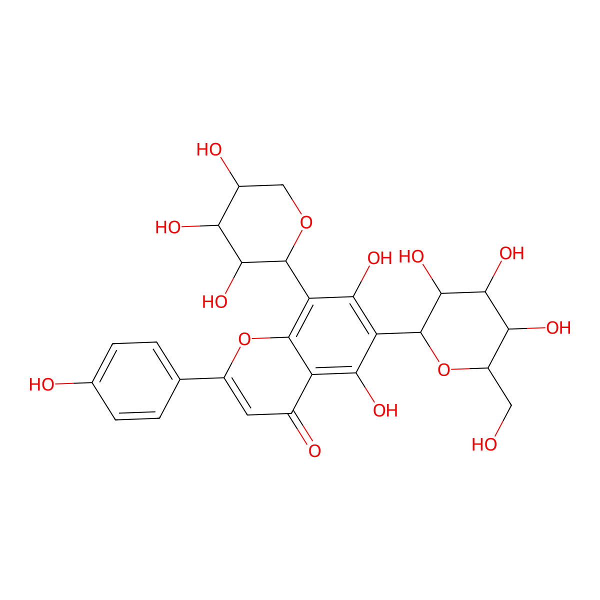 5,7-Dihydroxy-2-(4-Hydroxyphenyl)-6-(3,4,5-Trihydroxy-6-(Hydroxymethyl)Oxan-2-Yl)-8-(3,4,5-Trihydroxyoxan-2-Yl)Chromen-4-One molecular structure, CAS 207461-10-7