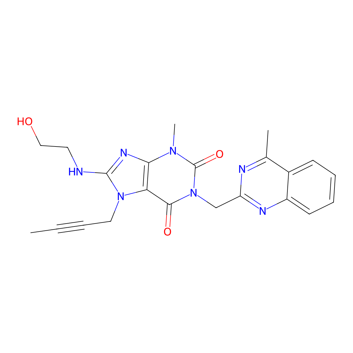 7-(but-2-yn-1-yl)-8-((2-hydroxyethyl)amino)-3-methyl-1-((4-methylquinazolin-2-yl)methyl)-1H-purine-2,6(3H,7H)-dione molecular structure, CAS 2074688-84-7