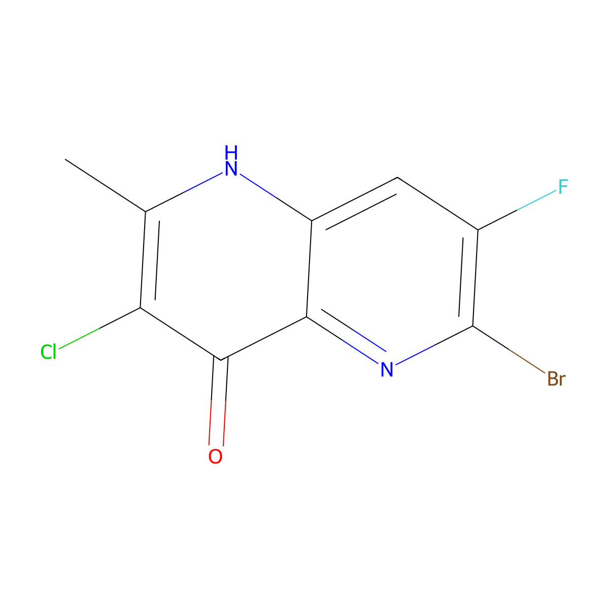 6-Bromo-3-chloro-7-fluoro-2-methyl-1,5-naphthyridin-4-ol molecular structure, CAS 2074703-10-7