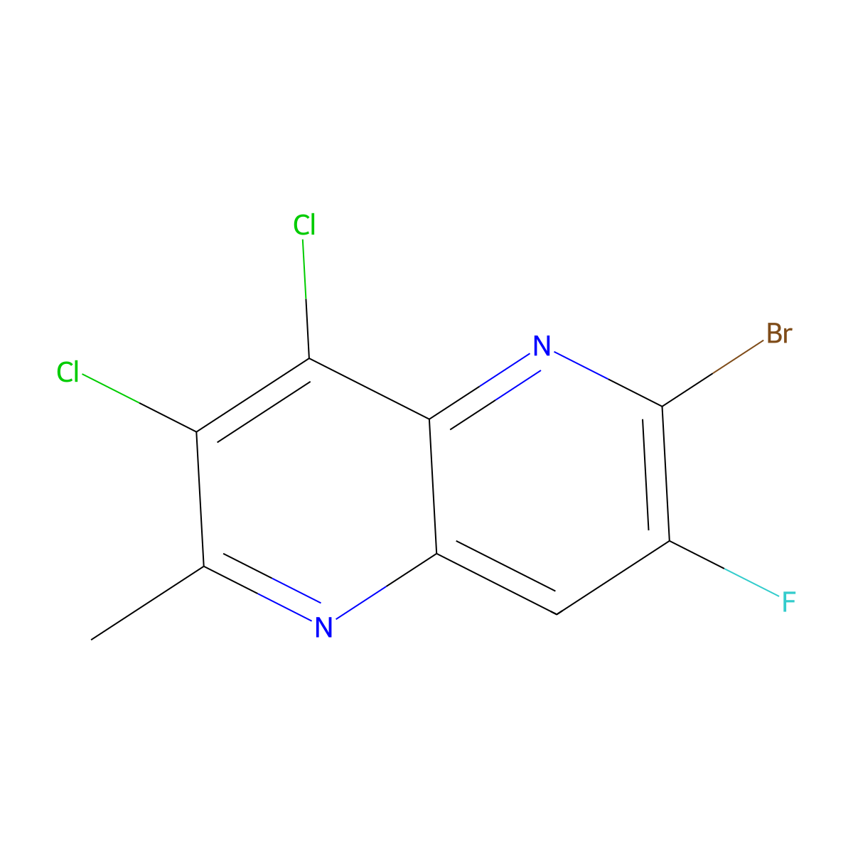 6-Bromo-3,4-dichloro-7-fluoro-2-methyl-1,5-naphthyridine molecular structure, CAS 2074703-11-8