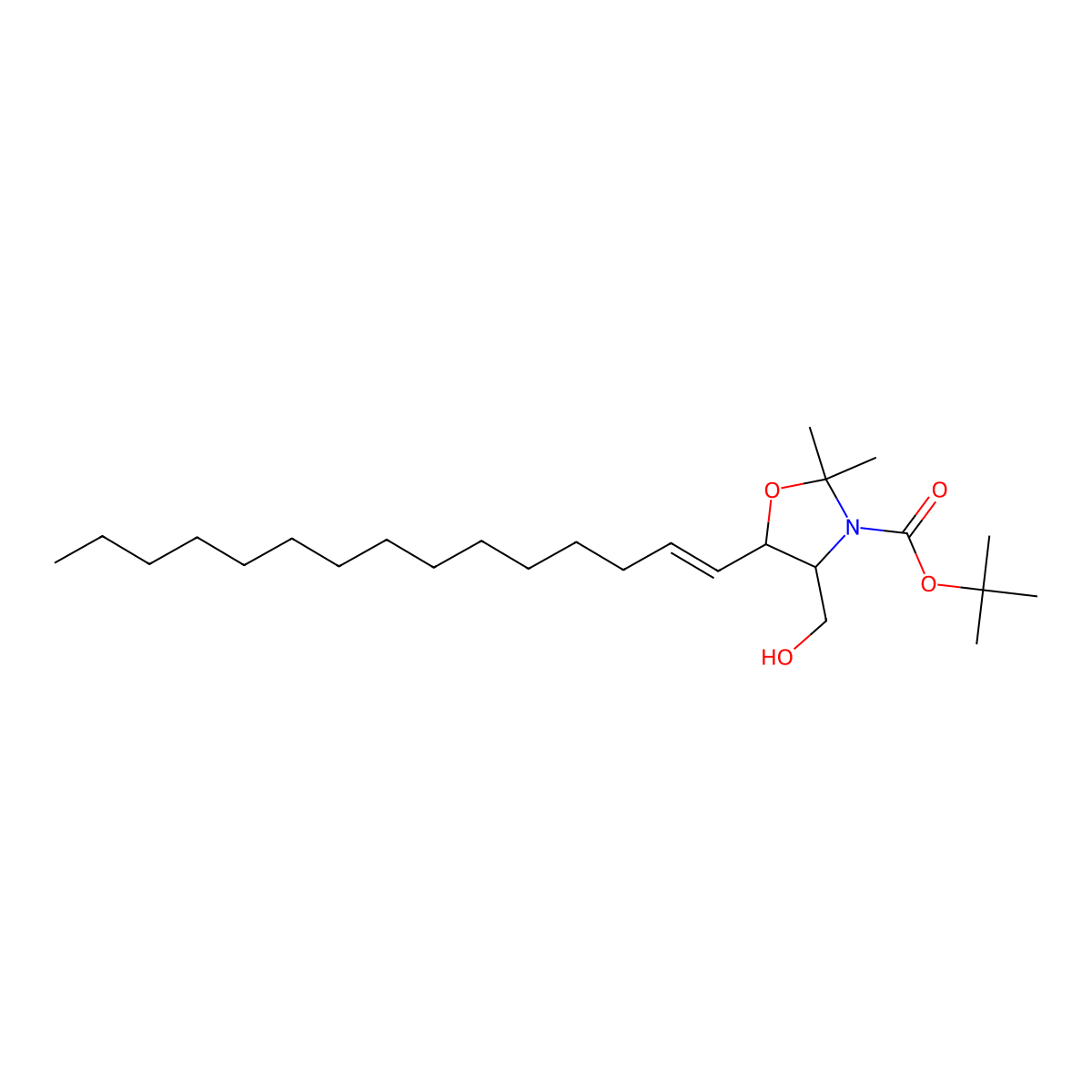 Tert-butyl (5R)-4-(hydroxymethyl)-2,2-dimethyl-5-pentadec-1-enyl-1,3-oxazolidine-3-carboxylate molecular structure, CAS 207516-23-2