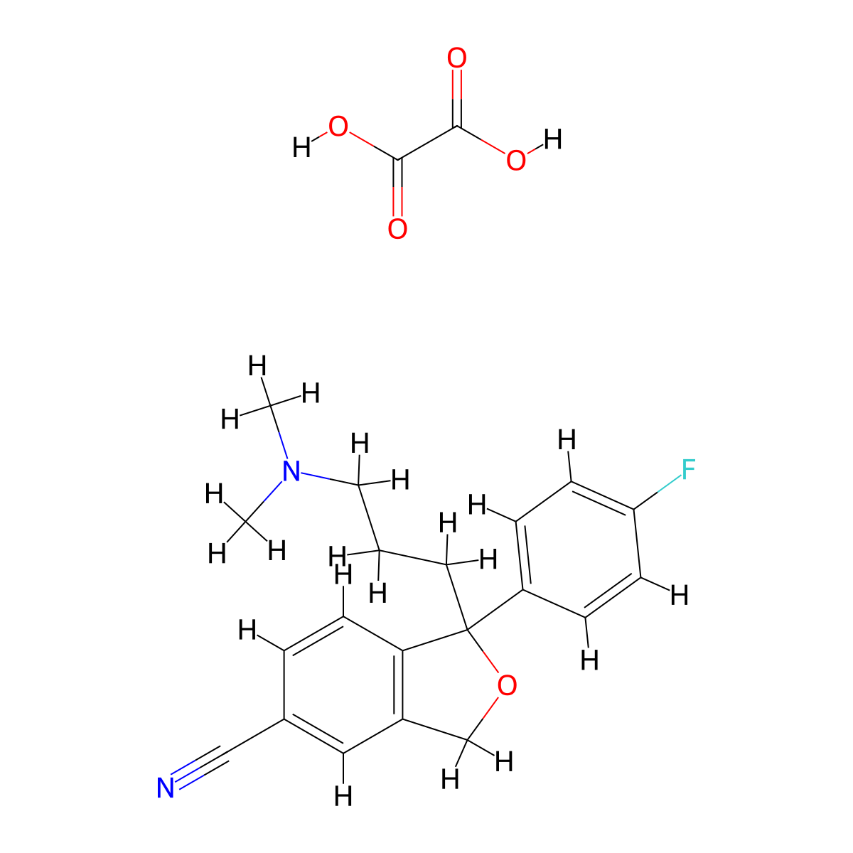Citalopram oxalate molecular structure, CAS 207559-01-1