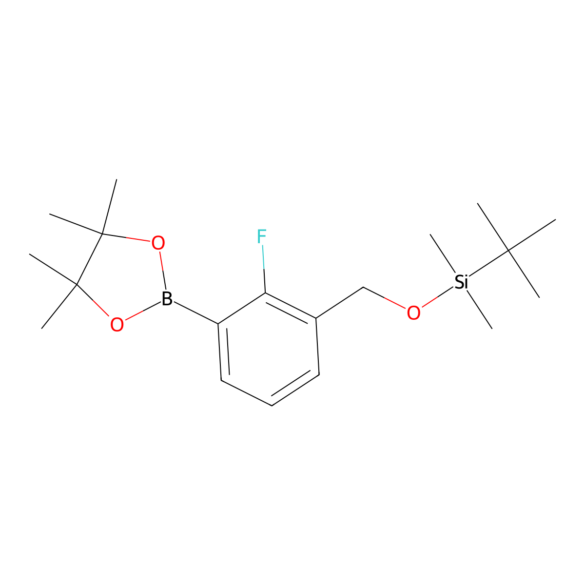 tert-Butyl((2-fluoro-3-(4,4,5,5-tetramethyl-1,3,2-dioxaborolan-2-yl)benzyl)oxy)dimethylsilane molecular structure, CAS 2075759-12-3