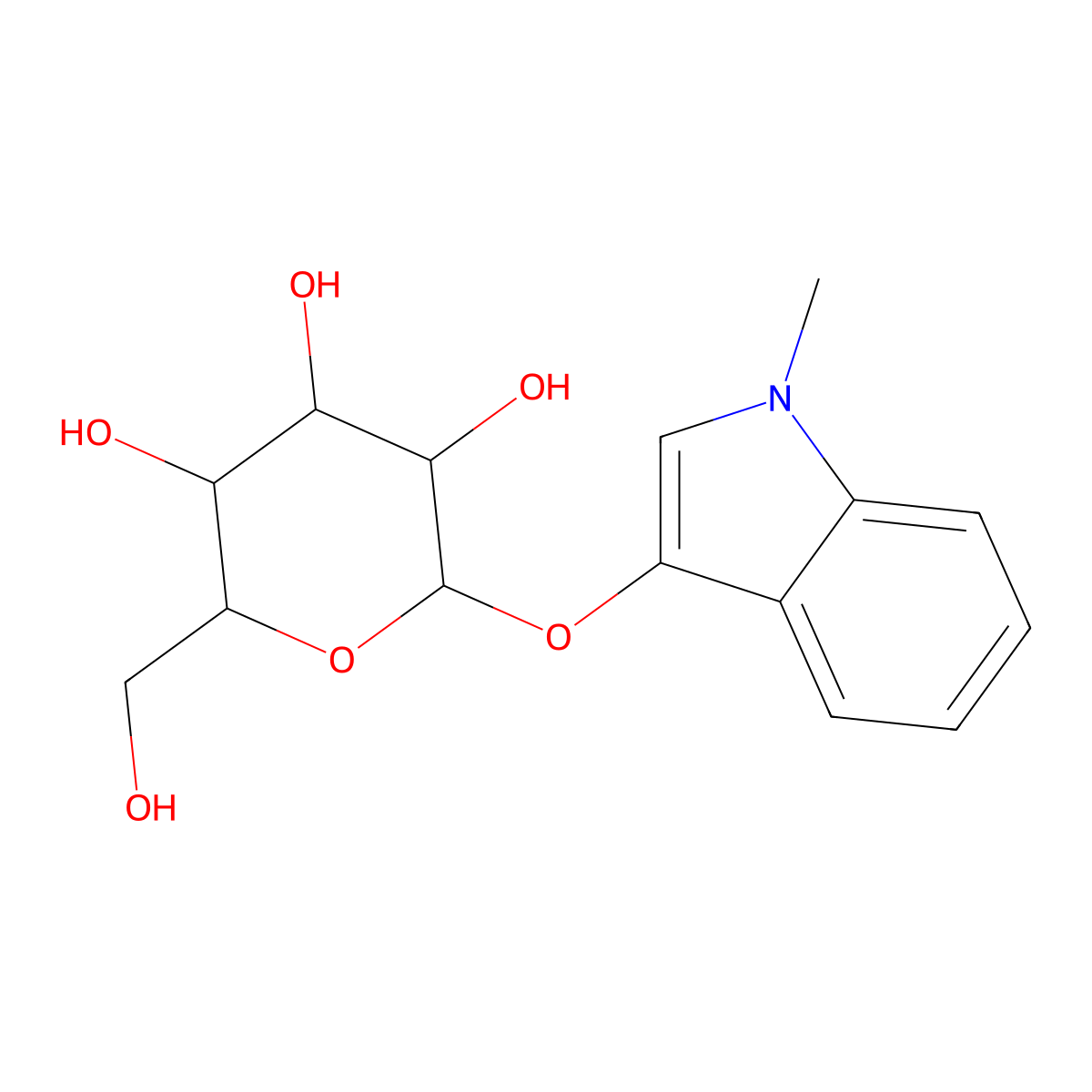 (2R,3R,4S,5R,6S)-2-(Hydroxymethyl)-6-((1-methyl-1H-indol-3-yl)oxy)tetrahydro-2H-pyran-3,4,5-triol molecular structure, CAS 207598-26-3